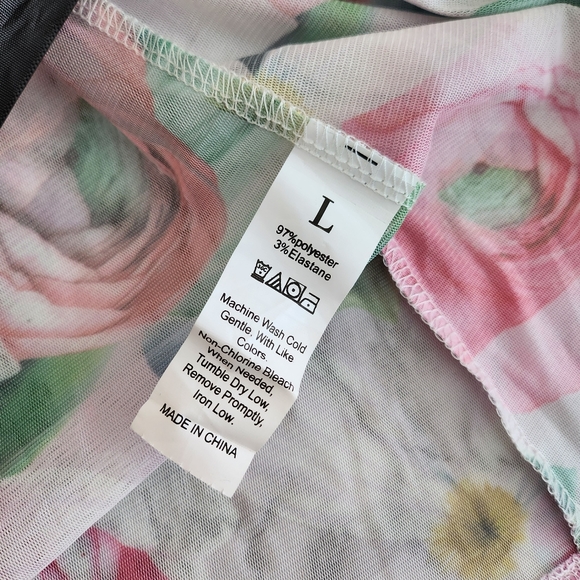 SHEIN Floral print trumpet sleeve belt mesh night robe - Picture 6 of 7